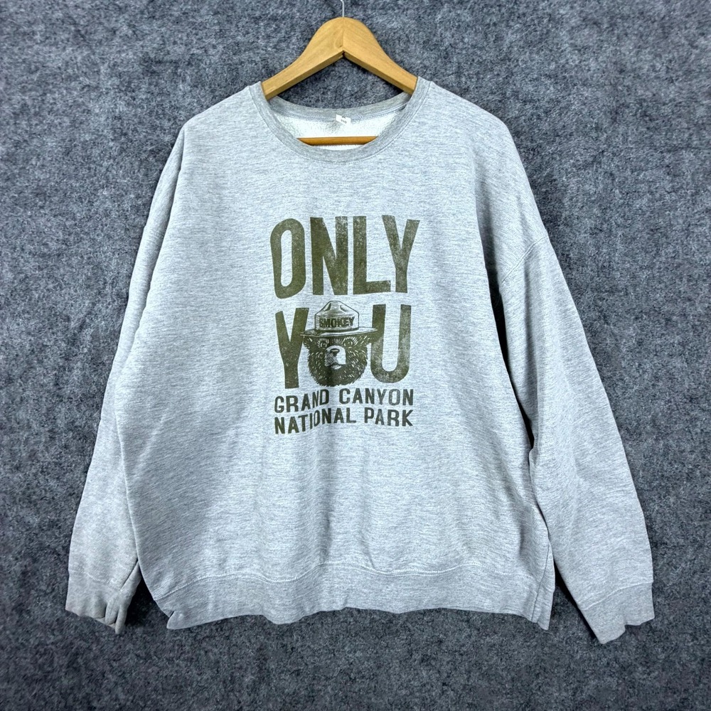 Only You Smokey Bear Grand Canyon National Park Sweatshirt Gray Graphic Print